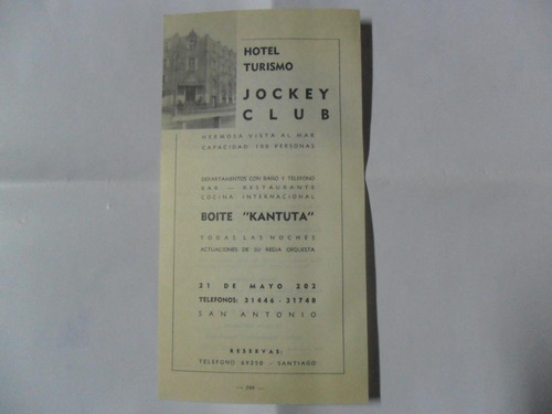 Hotel Jockey Club Boite Kantuta Chile Antigu Publicidad 1968