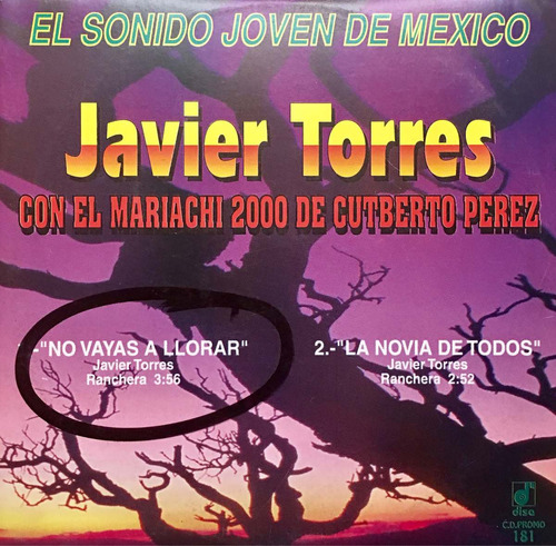 Cd Javier Torres No Vayas A Llorar Promo Usado