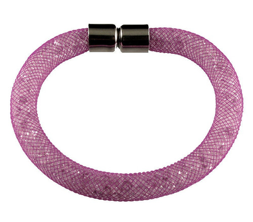 Imagen 2 de 2 de Pulsera Mujer Malla Cristales Austriacos Rosa Regalo 20cm