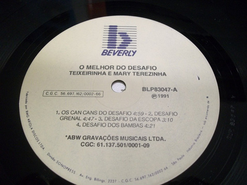 Lp Teixeirinha E Mary Terezinha /o Melhor Do Desafio Bervely (Usado)
