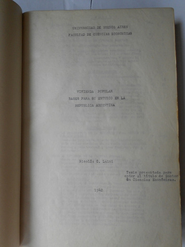 Nicolas Luini Vivienda Popular Bases Para Su Estudio  Tesis