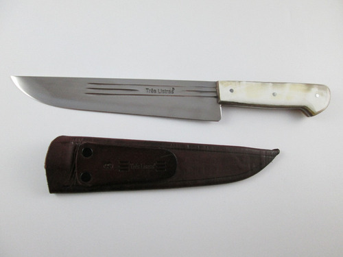 Faca Gaúcha Três Listras Inox 2,8mm Full Tang Churrasco 8pol