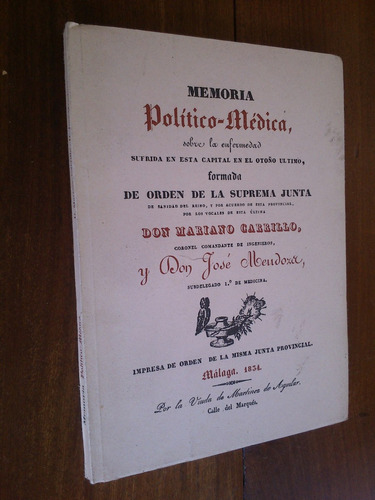 Memoria Médica Sobre La Epidemia Cólera España 1934 Carrillo