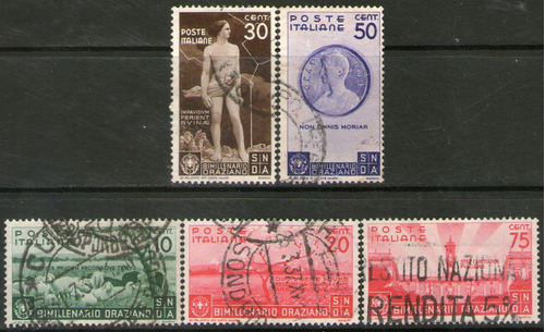 Italia 5 Sellos Usados 2000° Aniversario Poeta Horacio 1936