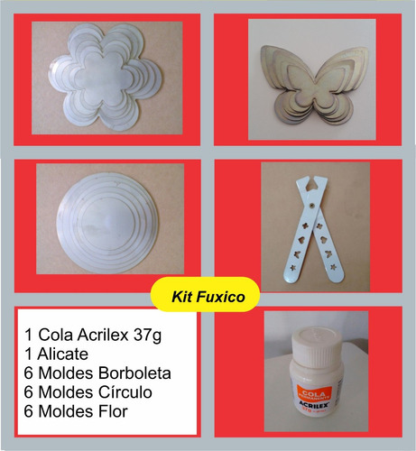 Kit 3 Moldes Fuxico:flor,circulo  Borboletas + Alicate +cola