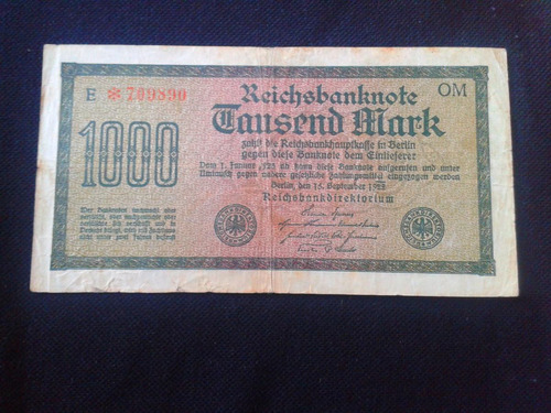 Alemania Billete 1923 1000 Mark Serie Rosa