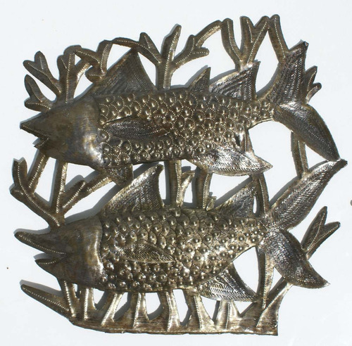 Los Peces Decoracion De Pared De Metal Desde Haiti 35cm