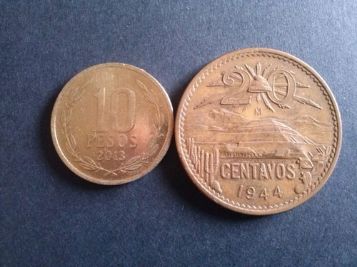 Moneda México 20 Centavos Cobre 1944 Muy Buen Estado (c34)