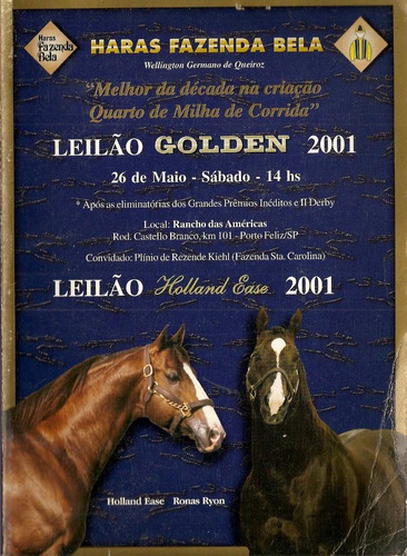 Haras Fazenda Bela Leilao Golden 2001 Catalogo