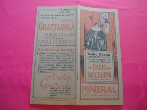Programa Teatro Odeon Cia Italiana Dario Niccodemi Año 1925
