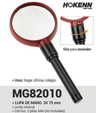 Imagen 2 de 5 de Lupa Hokenn De Mano Mg 82010 3x 75 Mm Con Luz