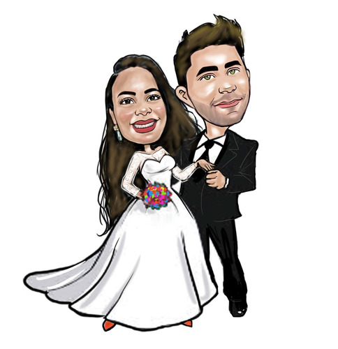 Caricatura  Digital  Colorida Para Casamento