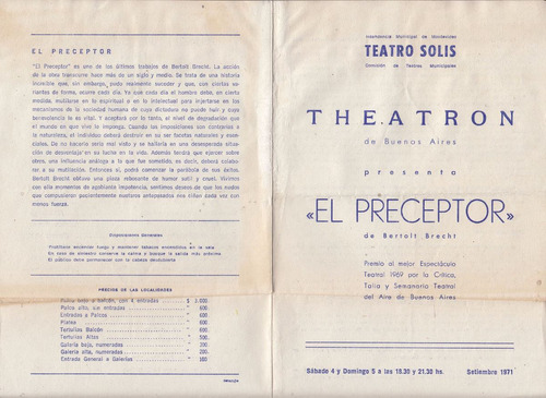 1971 Teatro Solis Theatron De Buenos Aires Programa Brecht