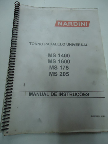 Manual Torno Nardini Mascote Ms 14000 /16000 Ms 175 /205