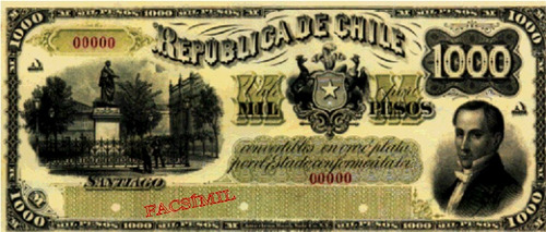 Chile Facsimil Billete 1000 Pesos 1a Emisión Fiscal 1879