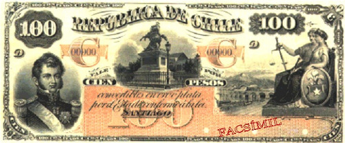 Chile Facsimil Billete 100 Pesos 1a Y 2a Emisión Fiscal 1879
