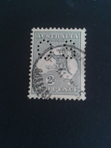 Australia 1915 Canguro 2d Perfin Perforado Os Escaso