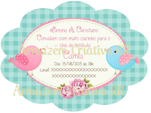 Imagem 6 de 6 de Arte Digital Personalizada Convite Passarinhos Chá De Bebê