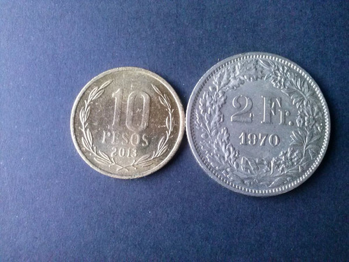 Moneda Suiza 2 Francos Níquel 1970