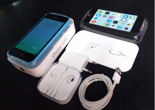 iPhone 5c Celeste, Caja + Todos Los Accesorios