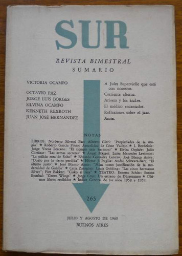 Revista Sur Nº 265 / Borges Jorge Luis, Rexroth Kenneth