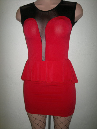 Sexy  Vestido Rojo Elegante Con Transparencias En Negro Gdl