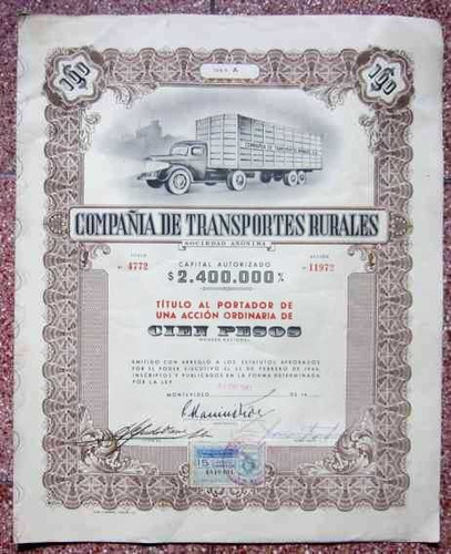 1947 Compañia D Transportes Rurales S A Linda Antigua Accion