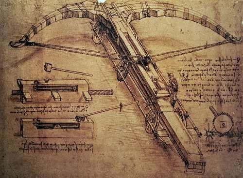 Leonardo Da Vinci - Diseño De Ballesta - Lámina 45x30 Cm.