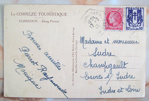 Francia -postal Antigua Sepia 1946 Clergoux Yv 673-676 L3028