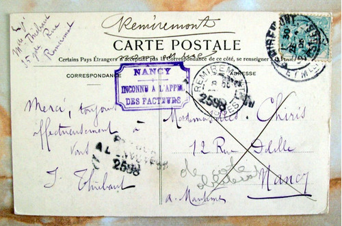 Francia -postal Antigua B&n 1905 Devuelta Nancy Yv 111 L3038