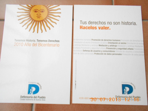 Bicentenario Tarjeta Defensoria Del Pueblo 2010 Año