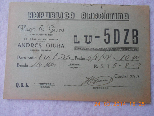 Postal Radio Aficionado C/sello Postal Gral. Madariaga 1948