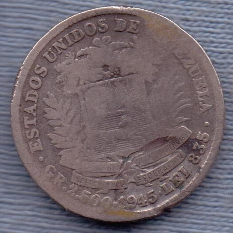 Venezuela 1/2 Bolivar 1945 Plata * Bolivar Libertador *