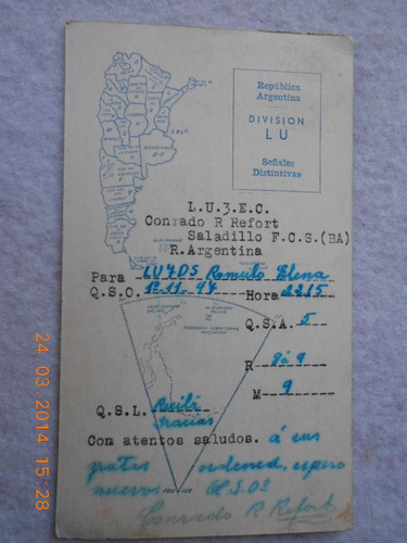 Postal Radio Aficionado C/sello Postal Saladillo 1947