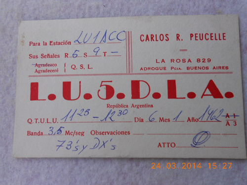 Postal Radio Aficionado C/sello Postal Adrogue Bs.as.1962