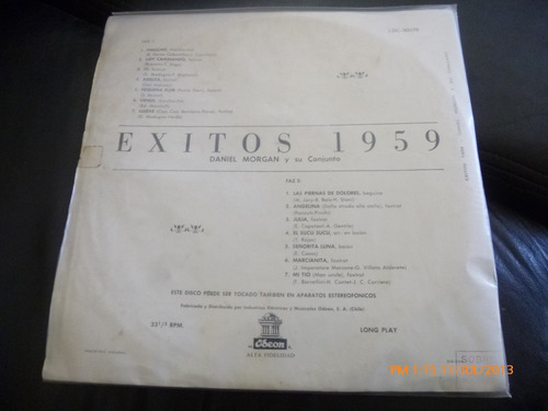 Vinilo Lp De Exitos De 1959 Daniel Morgan Y Su Conjun(xx324. (Usado)