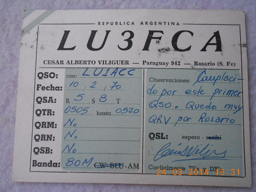 Postal Radio Aficionado C/sello Postal Rosario 1970