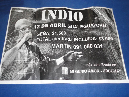 Indio Solari -poster Publicitario De Recital (uruguay)