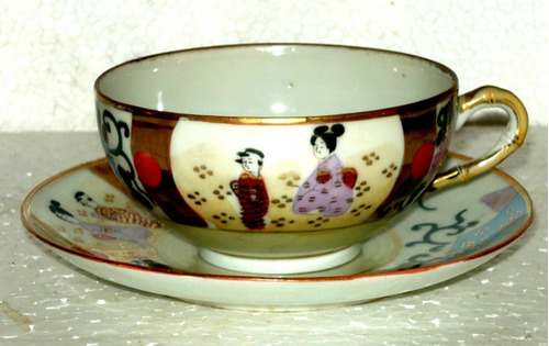 Taza Té Japón Porcelana Cáscara De Huevo Policromía Y Oro.