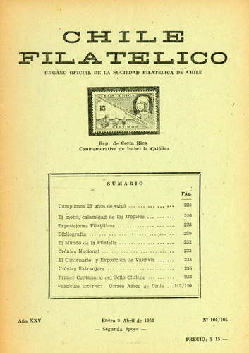 Revista Chile Filatélico Nº 104/105, Enero/abril 1952