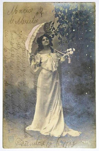 Antigua Foto Postal Dama Con Flores Año 1908