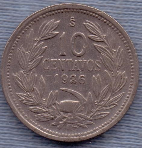 Chile 10 Centavos 1936 * Escudo *