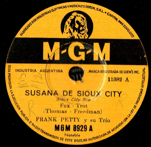 Frank Petty Y Su Trio    Susana De Sioux City    78 R. P. M.