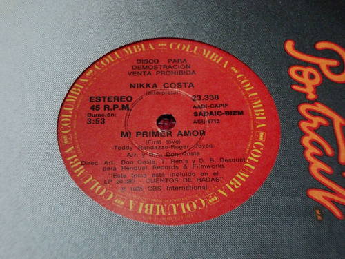 Disco Simple Nikka Costa - Mi Primer Amor / El Es Mi Payaso