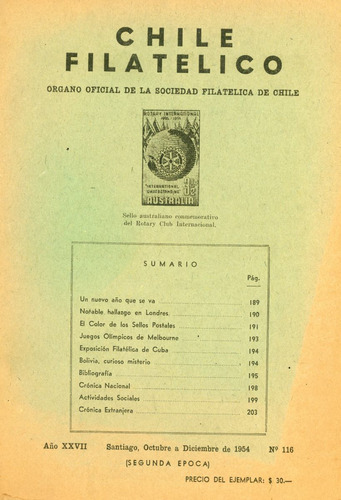 Revista Chile Filatélico Nº 116 - Octubre-diciembre 1954