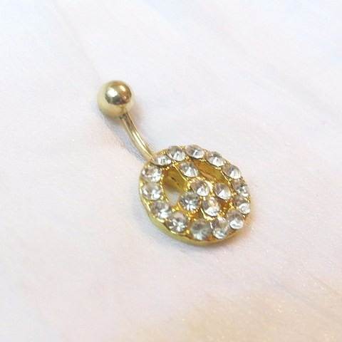 Acero Quirúrgico Dorado Piercing Ombligo Strass Simbolo Paz