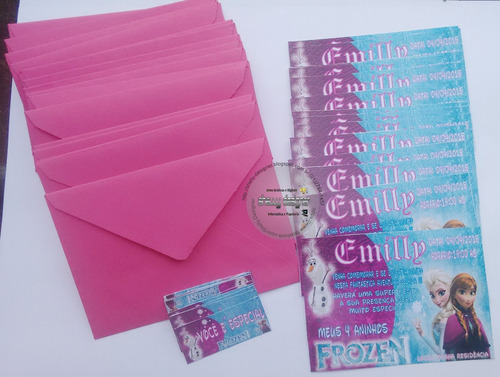 Imagem 2 de 5 de Convite Tamanho10x7 Frozen C/etiqueta + Envelope Colorido