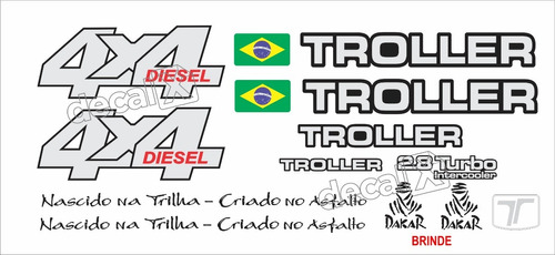 Kit Adesivos Emblema Troller T4 4x4 2.8 Turbo Intercooler Diesel  2003 Completo Carro Branco Trl031