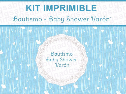 Kit Imprimible Bautismo Para Varón, Baby Shower. Shabby Chic