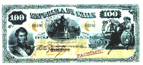 Chile Facsimil Billete 100 Pesos 4a Emisión Fiscal 1920